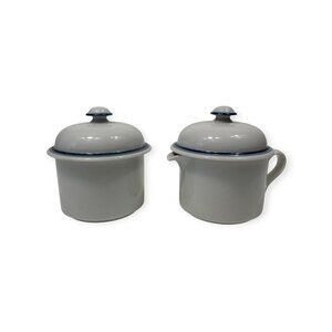 Dansk Bistro Blue Rim Ceramic Sugar & Creamer Set With Lids